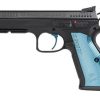 Buy CZ Shadow 2 Single Action Only, Full Size Pistol, 9mm, 4.89" Barrel, Steel Frame, Black, Aluminum Blue Grips, 17Rd, 3 Magazines, with Rail, Ambidextrous Safety, Adjustable Sights