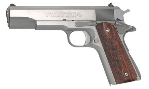 Buy Colt Series 70 Govt 1911 45 ACP 5" Barrel, Double Diamond Rosewood Grip Brushed SS, 7rd