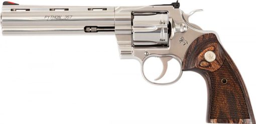 Buy Colt Python 357 Mag, 6" Barrel, Stainless Finish & Frame, Walnut Grips Red Ramp Front/Adjustable Rear, 6rd