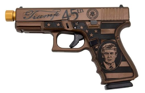 Buy Glock 19 Gen 4 9mm, TRUMP Custom, 4" Threaded Barrel, Burnt Bronze W/ Engraving, 15rd