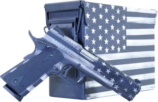 Buy Citadel M-1911 with Ammo Can 45 ACP, 5" Barrel, Black G10 Grip American Flag, Battleworn Gray Cerakote Slide, 8rd