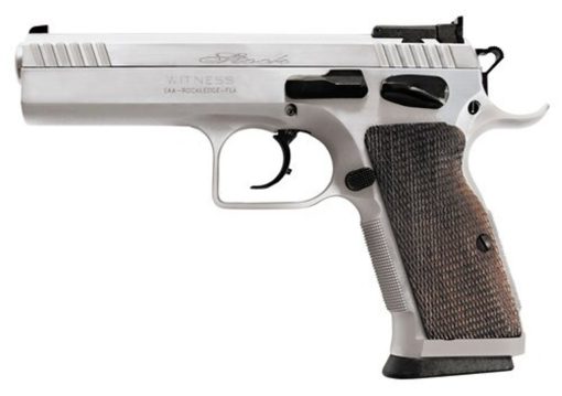 Buy EAA Witness Elite Stock 2, .38 Super, 4.5" Barrel, 17rd, Checkered Walnut Grip, Chrome Competition