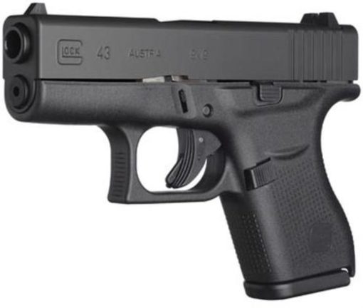 Buy Glock, 43, Semi-automatic, Striker Fired, Sub Compact, 9mm, 3.41" Barrel, Polymer Frame, Matte Finish, Fixed Sights, 6Rd, 2 Magazines