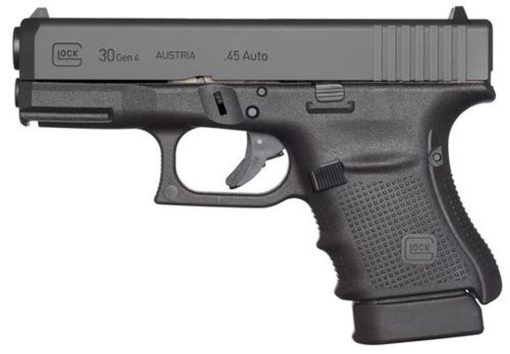 Buy Glock, 30 Gen 4, Safe Action, Compact Pistol, 45 ACP, 3.77" Barrel, Polymer Frame, Matte Finish, Fixed Sights, 10Rd, 3 Magazines, Glock OEM Rail