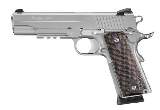 Buy Sig 1911 45 ACP, 5" Barrel, Stainless Stainless Finish SAO Siglite Blackwood Grip (2) 8RD Steel MAG Rail MA Compliant