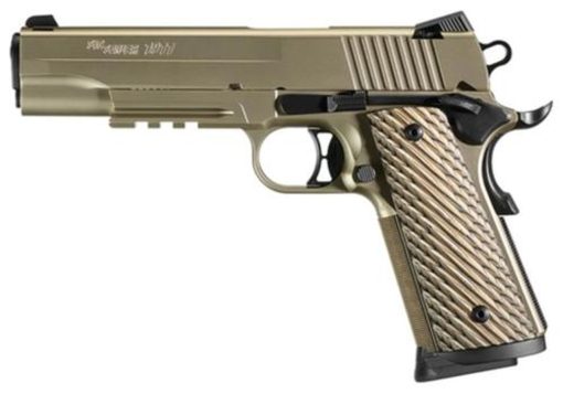 Buy Sig 1911 45 ACP, 5" Barrel, Nickel NI PVD SAO Siglite Brown Vector Grip (2) 8RD Steel MAG Rail