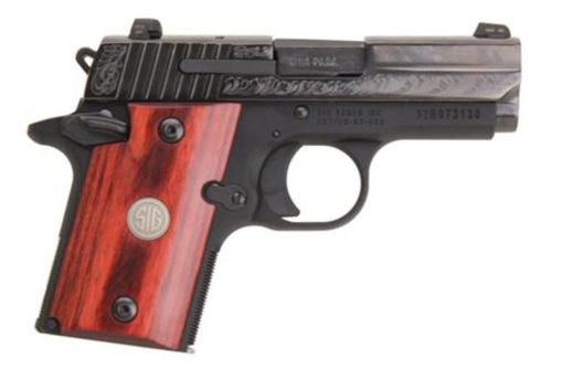 Buy Sig P938 9MM 3IN Engraved Nitron Engraved Slide SAO Siglite Rosewood Medallion Grip (1) 6RD Steel MAG Ambi Safety