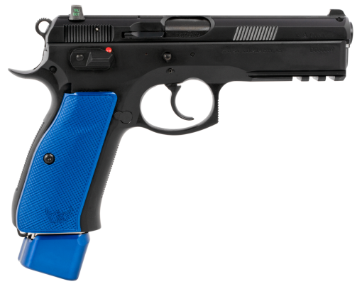 Buy CZ 75 SP-01 9mm, 4.60" Bbl,, Rnd, Black Slide, Blue Henning Grips, 22 rd