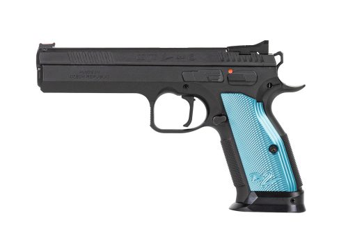 Buy CZ TS 2 9mm, 5.23" Barrel, FO Front, Blue Aluminum Grips, Black, 20rd