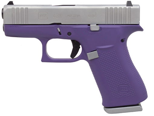 Buy Glock 43X Subcompact 9mm, 3.41" Barrel, Silver/Bright Purple, Fixed Sights, 2x10rd Mags